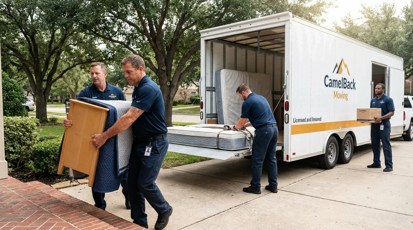 Crew loading residential truck for cross-state move from The Villages, FL