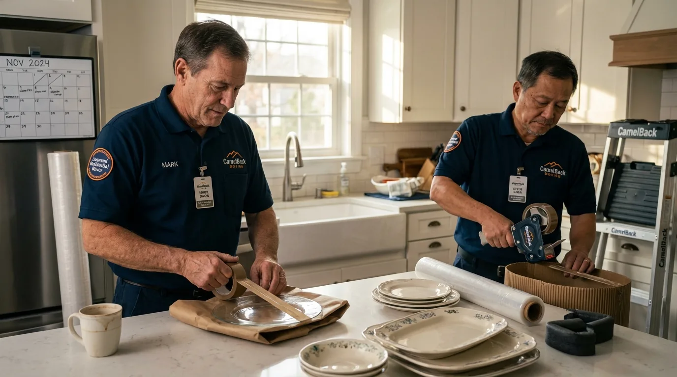Professional crew packing kitchen dishware in The Villages, FL